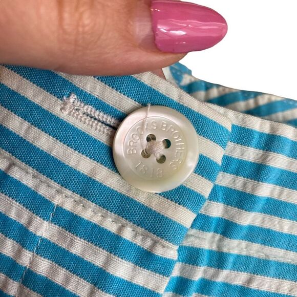 Brooks Brothers Seersucker Short Size‎ 4 Aqua Blue and White Stripe 100% Cotton - Picture 3 of 10